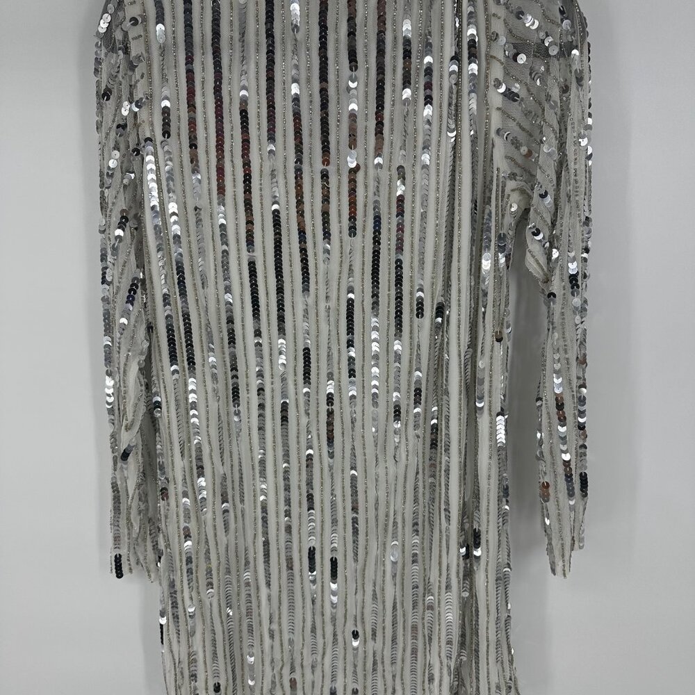 BOOHOO stripe sequin Rugby shiftt dress white and silver UK 14 // US 10  NWT - Picture 4 of 6